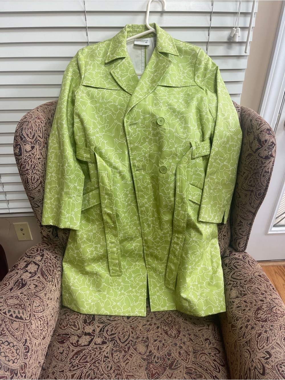 Liz Claiborne Lime Green Floral-Print Short Trench Coat 6P